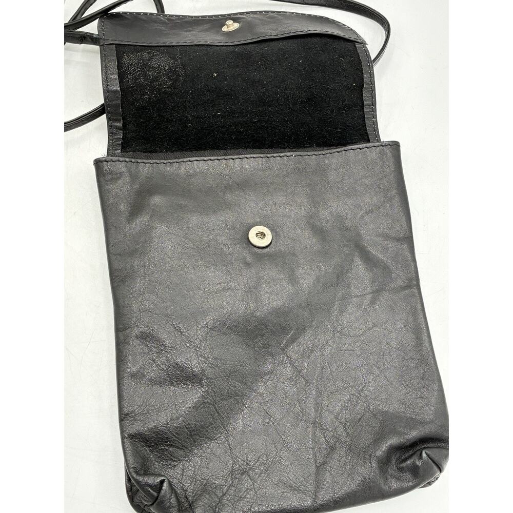 Vintage Genuine Leather Crossbody Bag Black Flap Front Small Purse Unbranded - Picture 2 of 8